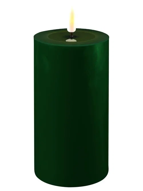 Deluxe LED pillar candle D7,5xH15 dark green