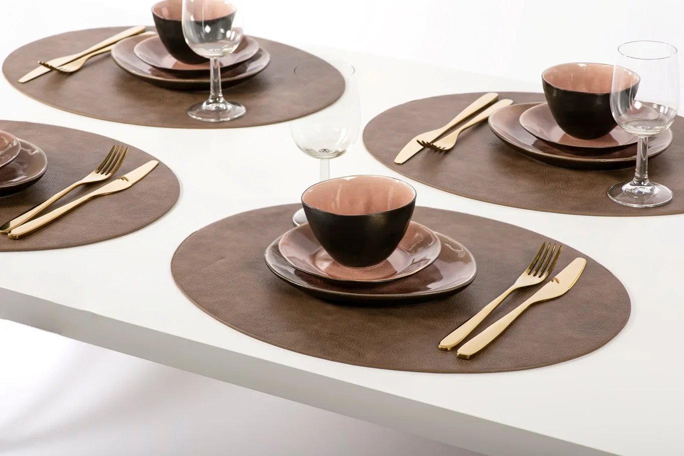 Placemat Artificial Leather Oval Brown