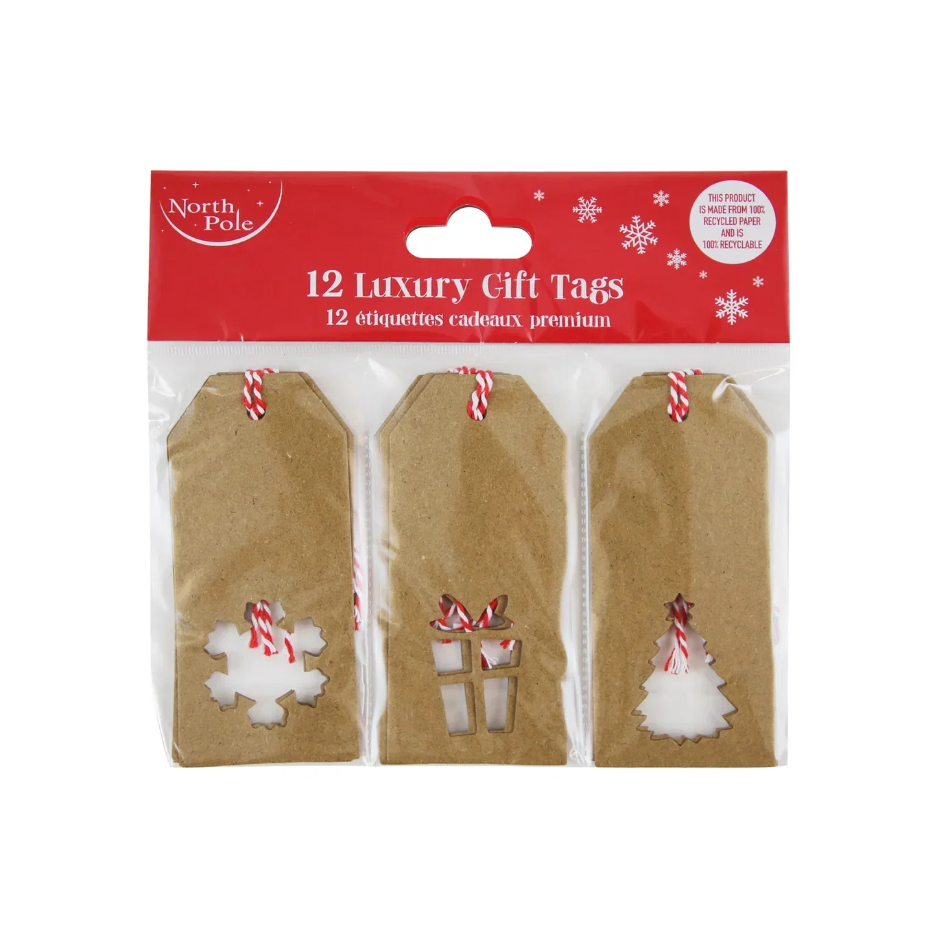 Julklappsetiketter hängande