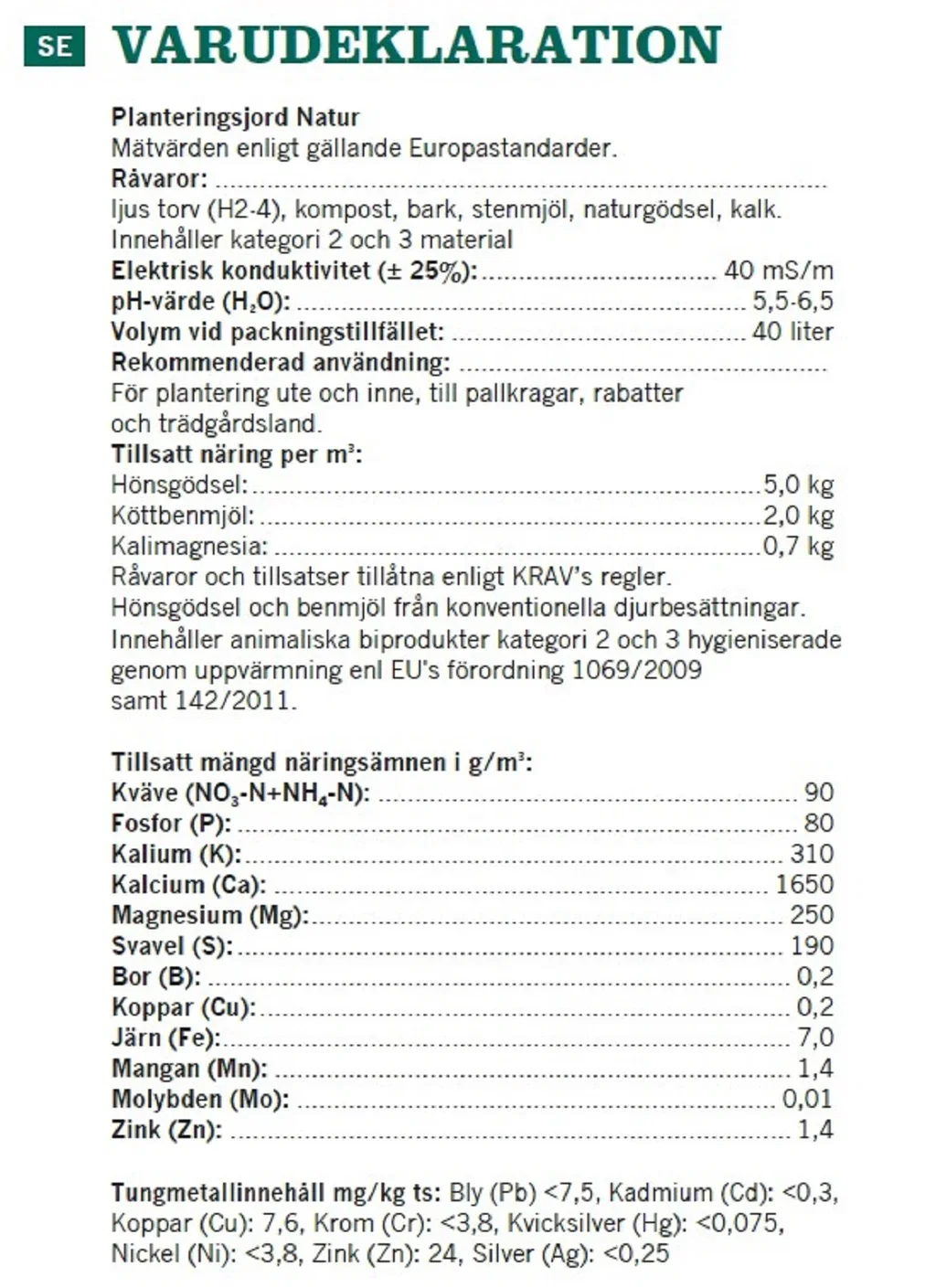 Plant Soil KRAV 40L SE