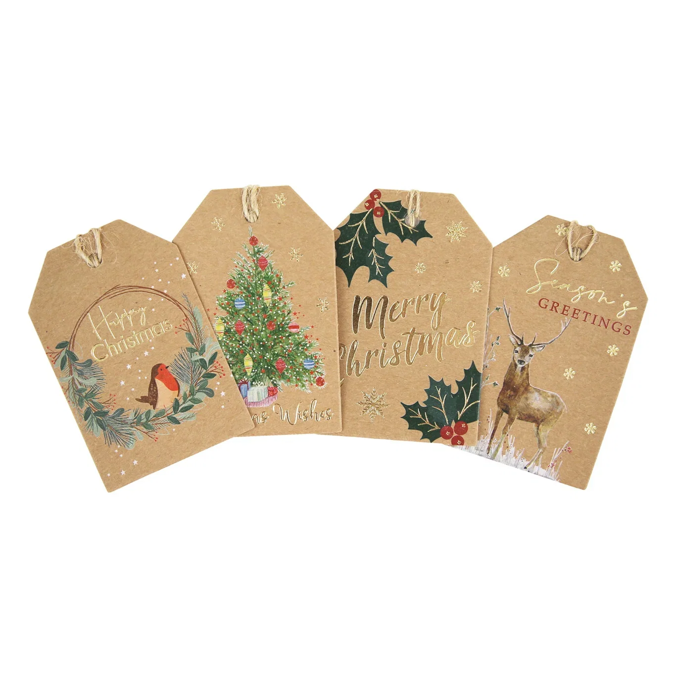 Julklappsetiketter hängande